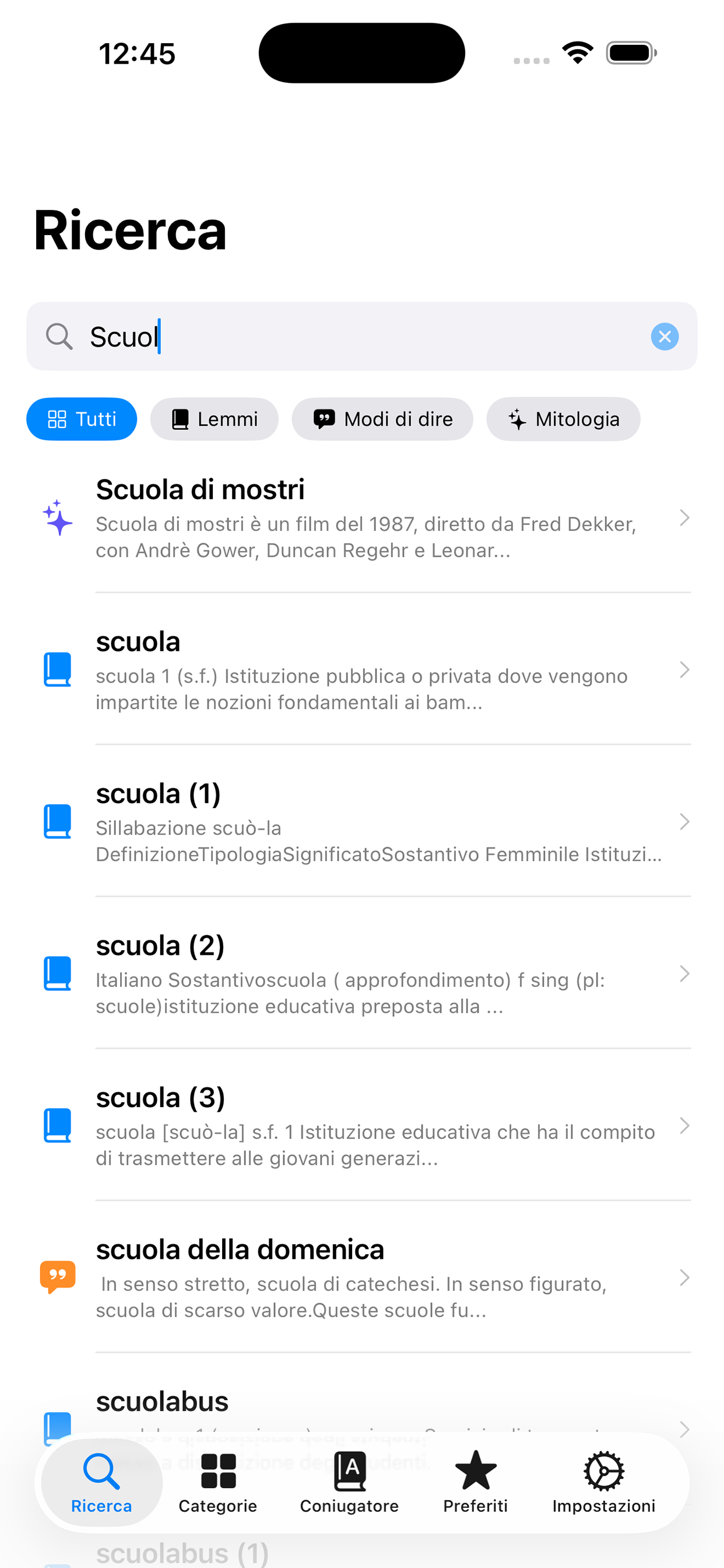 Ricerca nel dizionario